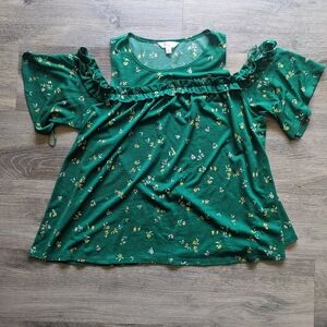Emerald Green Floral Off the Shoulder Blouse XL by Lauren Conrad
